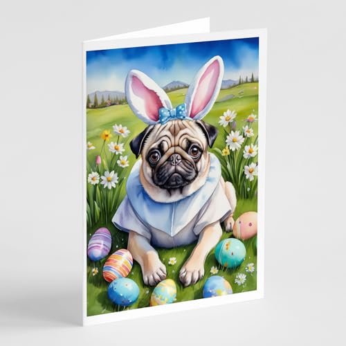 Caroline's Treasures DAC5152GCA7P Pug Easter Egg Hunt Greeting Cards Pack of 8 Blank Cards with Envelopes Whimsical A7 Size 5x7 Blank Note Cards