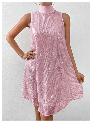 Image of Floerns Women's Sequin Sleeveless Tank High Neck Bow Shiny Party Dress