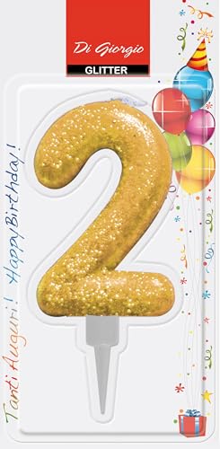 Cereria di Giorgio - 58160_62 Bougie d'anniversaire géante avec paillettes numéro 2, bleue, 58160_62