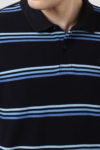 Image of Peter England Men's Cotton Breton Stripe Polo T-Shirt | Casual Wear | Modern Design