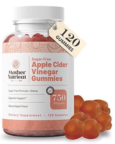 Sugar-Free Apple Cider Vinegar Gummies by Mother Nutrient â€” Raw, Unfiltered ACV Gummies Sweetened with Stevia â€” 2-Month Supply (120 Gummy Chewables)