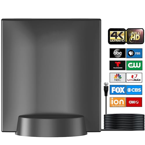 2025 Upgraded Indoor HDTV Antenna - Long Range Digital Antenna with Signal Booster, Supports Smart TVs and All TVs (Black)