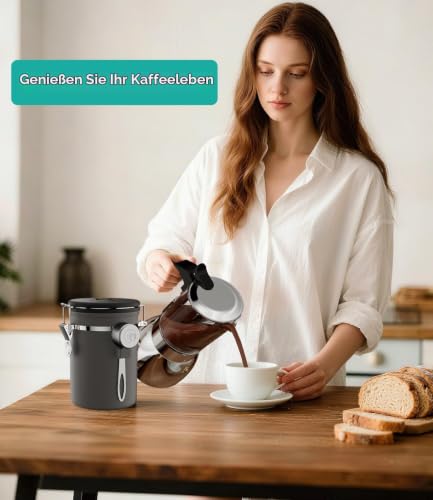 Foto von Coffee Gator-Edelstahl-Kaffeedose – Hält gemahlener Kaffee und Bohnen länger frisch – Behälter mit Datumsverfolgung, CO2-Freigabeventil und Messlöffel - Mittel - Edelstahl und Grau, 2-pack