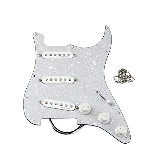 Oripure Prewired Strat Pickguard With Alnico 5 Single Coil Pickups Set Fit Fender Squier Strat Electric Guitar,White Pearl #TOP12