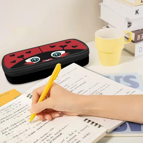 Image of Cute Ladybug Pen Case for Kids Red Big Capacity Pencil Carrying Case School Pencil Box with Zipper Closure and Compartments