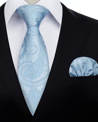 Image of HISDERN Ties for Men Paisley Floral Mens Ties and Pocket Square Cufflinks Set Classic Business Necktie Handkerchief