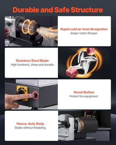 Image of VEVOR Commercial Meat Grinder, 21 Lbs /Min Capacity, #32 Electric Meat Mincer with 3 Plates, 3 Sausage Stuff Tubes, 1100W /1.5HP Stainless Steel Sausage Maker for Home Kitchens & Restaurants, ETL Listed