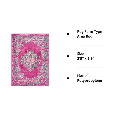 Nourison Passion Fuchsia 3'9" X 5'9" Area -Rug, Boho, Traditional, Easy -Cleaning, Non Shedding, Bed Room, Living Room, Hallway, (4' X 6') #TOP6