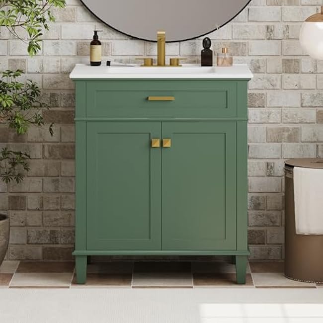 Modern 36 Bathroom Vanity with Sink, Wood Bathroom Vanities with 4 Drawers of Different Sizes, Soft-Closing Door, Open-Back Design, Metal Handles (White-39N)