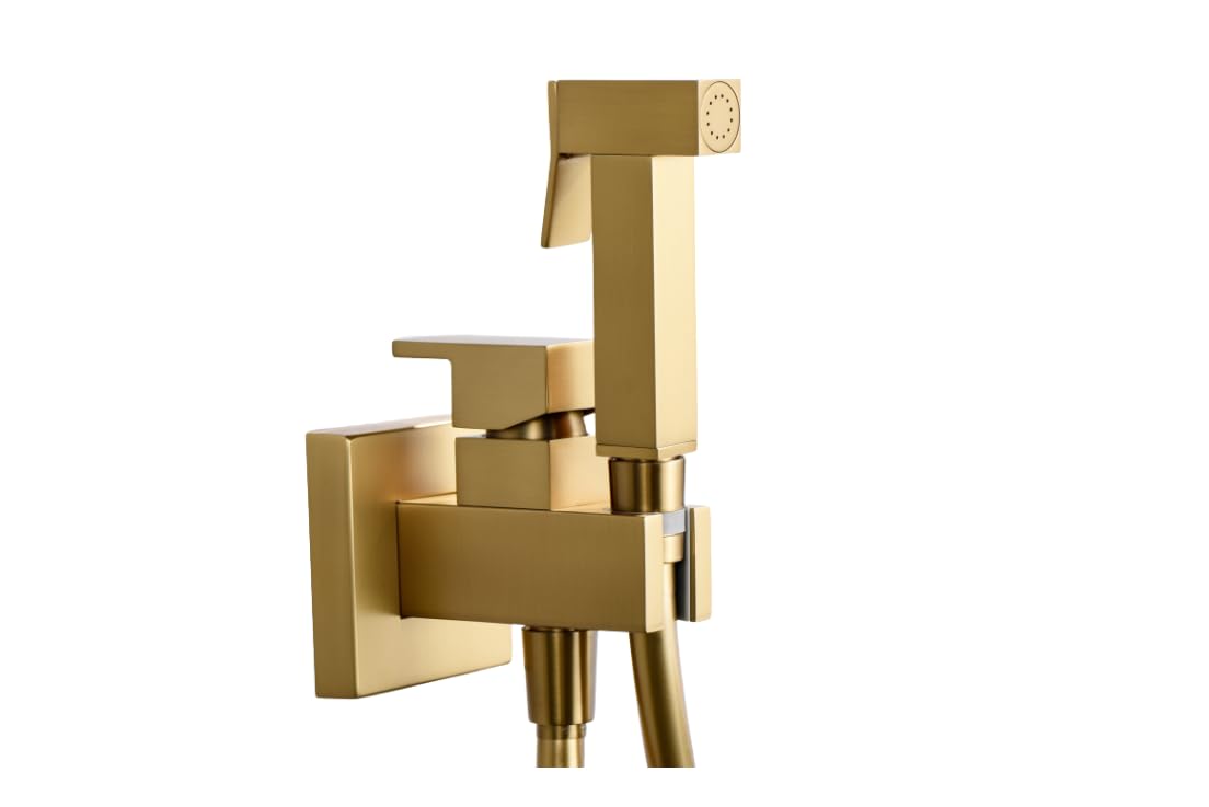 IMEX - Rubinetto da incasso a bidet quadrato - Irlanda Pro Rubinetteria da bagno, acqua fredda e calda, manico ergonomico, flessibile in acciaio rinforzato, installazione a parete. (Oro