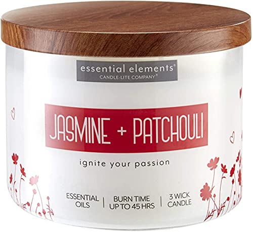 Candle Lite 4318020 Essential Elements 3-Wick Jar Candle, Jasmine & Patchouli, 14.75-oz. - Quantity 3