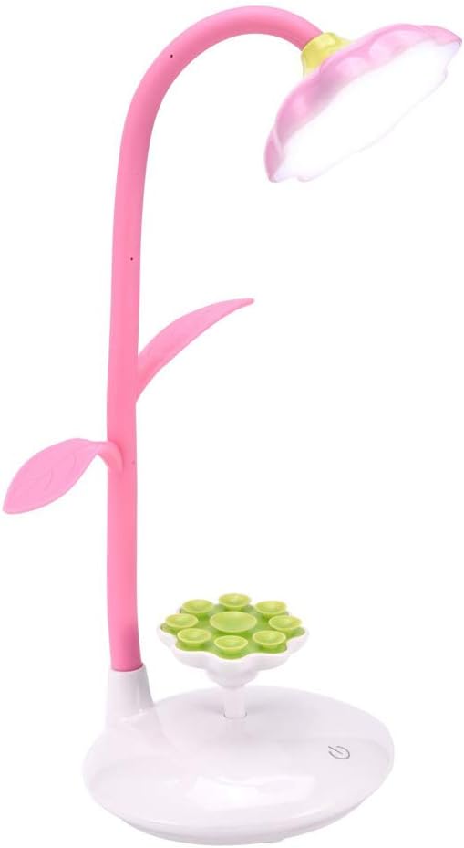 Kid Desk Lamp , HOMREE Table Lamp With USB Charging Port and Sucker Holder Can Charge Phone Touch Control Dimming Flexible Light(Pink+Green)