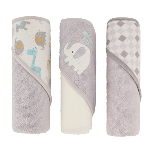 Image of Cudlie Buttons & Stitches Baby Boy 3 Pack Rolled/Carded Hooded Towels in Mighty Cute Print (GS71725)