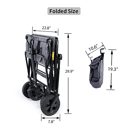 WHITSUNDAY Collapsible Folding Garden Outdoor Park Utility Wagon Picnic Camping Cart 8" Wheels with Rear Storage (Standard Size with Rear Storage, Grey) - Thumbnail 3