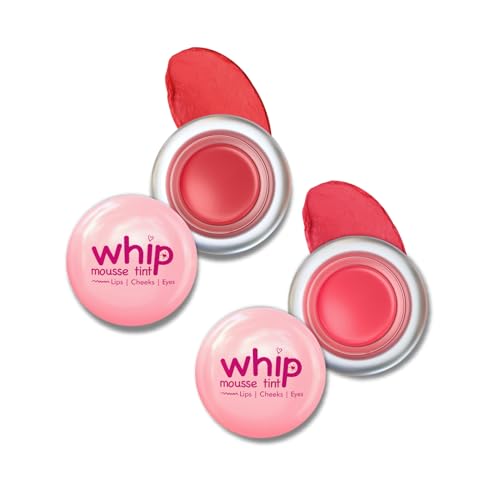 Image of Glam21 Whip Mousse Tint 3-in-1 | Lip, Cheek & Eye Tint | Vitamin E, Jojoba Oil & Shea Butter | Waterproof, Long-Lasting, Highly Pigmented | Lightweight Travel-Friendly Makeup | 4gm Each | Combo Pack Of 2 (Cherry Red&Pink Strawberry)
