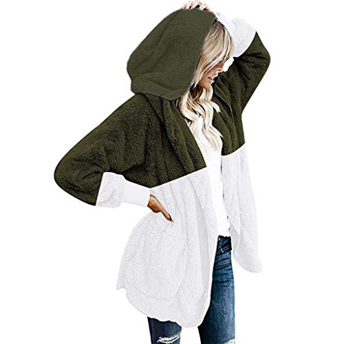 Forthery-Women Fuzzy Jacket Sherpa Coat Open Front Hooded Cardigan Outwear with Pockets(Army Green,M)