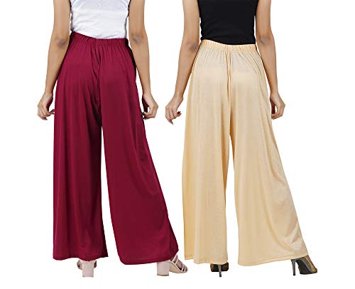 Image of Buy That Trendz M to 6XL Cotton Viscose Loose Fit Women Flared Wide Leg Palazzo Pants for Maroon Light Skin 2 of Pack Combo XXXX-Large