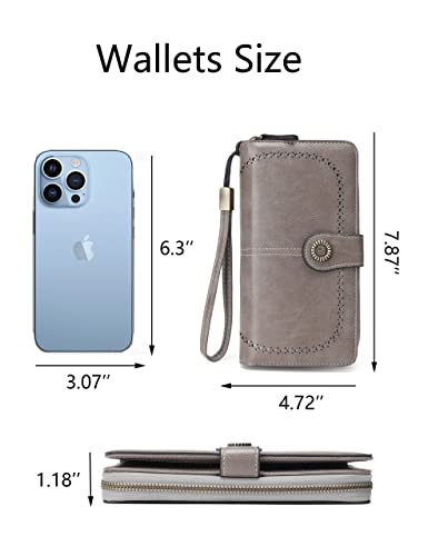 Jjuq Womens Wallet Leather Large Capacity Card Holder Zipper Wristlet Wallets For Women-Grey #TOP4