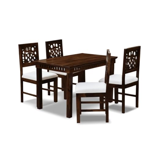 Image of MoonWooden Sheesham Wood Dining Table Set of 4 Wooden Dinner Dinning Table with 4 Chairs for Dining Furniture for Living Room Home (Walnut Finish)