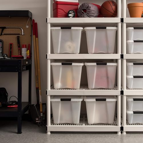 Image of IRIS USA 54 Quart Stackable Plastic Storage Bins with Lids and Latching Buckles, 6 Pack - Pearl, Containers with Lids and Latches, Durable Nestable Closet, Garage, Totes, Tubs Boxes Organizing