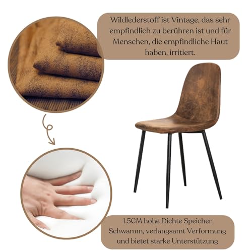 FurnitureR Gastronomie Stuhl Set 4er - Robust, Braun Veloursimitat, Metallkreuzgestell, Feste Höhe, Nicht stapelbar, Für Café & Bistro