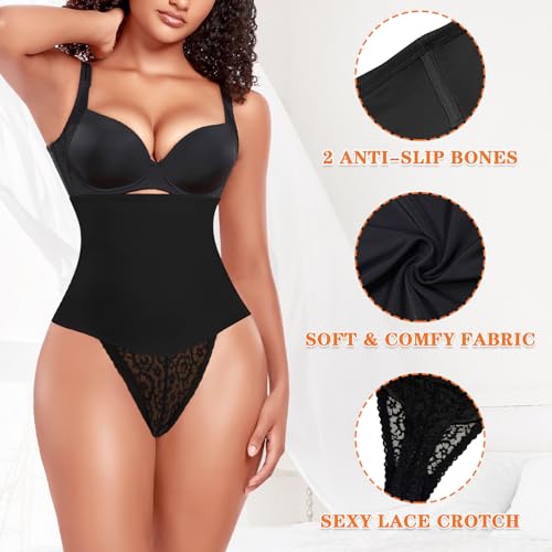 Image of Werena Tummy Control Thong Shapewear for Women High Waist Body Shaper Panties Girdle Lace Shaping Underwear