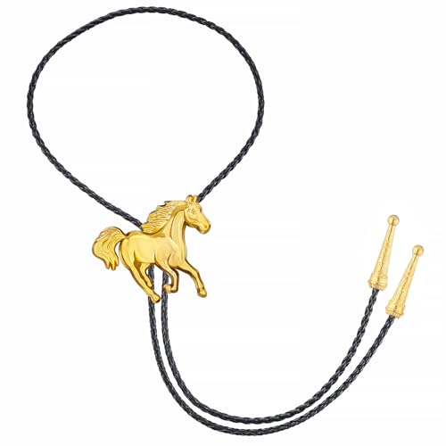 Image of GelConnie Bolo Ties for Men Women Western Cowboy Tie Mens Western Necklace Leather Necktie Gold Bolero Tie Cowboy Necklace