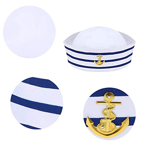 YOUDALIS Sombrero de Marinero de Yate Sombreros de Azul con Blanca Gorro Marino Marinero Sombreros de Fiesta para Accesorio de Vestuario, Fiesta de Disfraces (3 Paquetes)