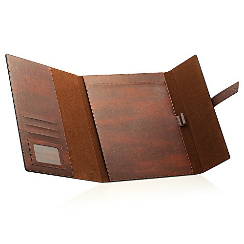 Gallaway Leather Padfolio Portfolio Folder – Slim Portfolio Folio Organizer Holder For Letter Legal A4 Note Pads Notebooks For Men Women Refillable Business Leather Portfolio Binder, Dark Chocolate #TOP3