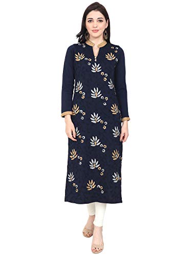 Image of Rosary Women's Winter Wear Embroidered Warm Woolen Straight Full Sleeve Kurti with Pockets