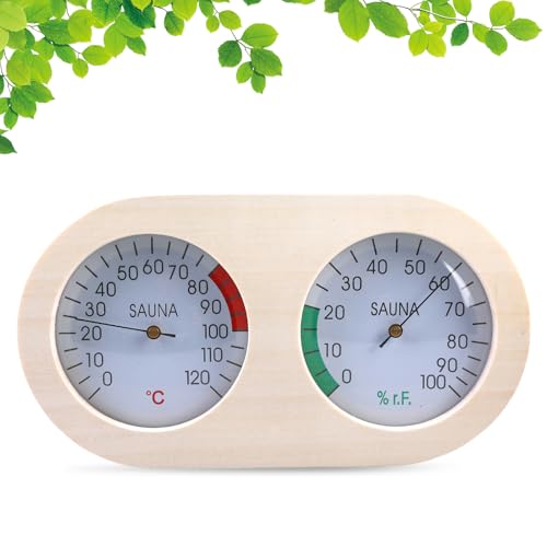 GOEDCH 235 × 130 × 30 mm bastutermometer hygrometer trä: naturliga material bastutermometer hygrometer, precision Sau na en termometer mekanisk bastu hygrometer, för bastu och ångbad