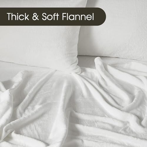 HYPREST Flannel Sheets King, Deep Pocket King Sheets fits Mattress Up to 24" Inches,250 GSM Velvet Plush Fleece Warm No Slip Bed Sheet Sets White