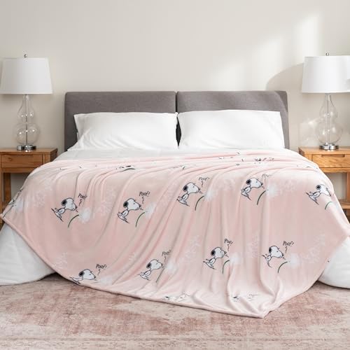 Image of Berkshire Blanket Peanuts VelvetLoft Cute Character Snoopy Plush Blanket,Make A Wish Spring Pink,King 90 in x 108 in (Official Peanuts Product)