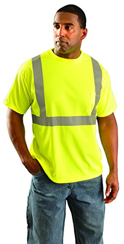OccuNomix LUX-SSETP2B-YM Classic Standard Short Sleeve Wicking Birdseye T-Shirt with Pocket, Class 2, 100% ANSI Wicking Polyester Birdseye, Medium, Yellow (High Visibility)