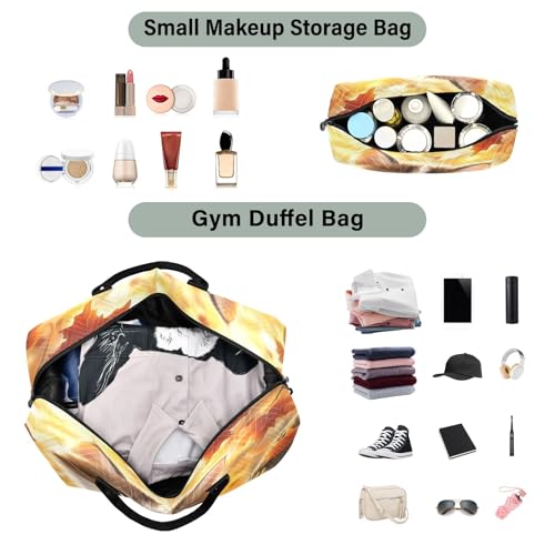 Weekender Bags Travel Duffel Gym Bag Little Cat Maple Leaf Carry on Overnight Tote Bag with Toiletry Bag for Airplane Travel Trip Gym Yoga4