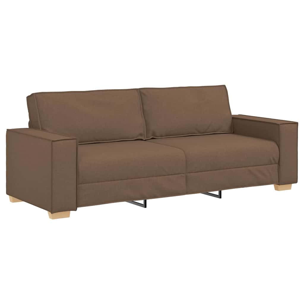Sofa 3-osobowa, brązowa, 180 cm, tapicerka materiałowa, wytrzymała konstrukcja drewniano-metalowa do salonu, przytulna kanapa z szerokimi podłokietnikami