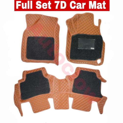 Premium 7D Car Mat for Mahindra XUV 3XO (Model : 2024-2025) || Luxury Leather Dual-Stitch Full Set 7D Car Floor Mat || Color : Full TAN Stitch-Black Grass (Design-1)