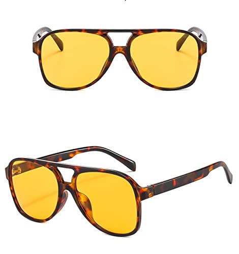 Image of Vintage Aviator Sunglasses for Women Men 70s Glasses Retro Oversized Yellow Lens Shades