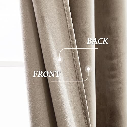 Image of RYB Home Camel Beige Velvet Curtains & Drapes - Energy Efficiency Soft Half Blackout Window Curtains for Bedroom Living Room Backdrop Patio Door, 52 Width x 84 inch Length, 1 Pair | Thermal Insulated, Privacy, Sunlight UV Heat Blocking, Luxurious Decor, Dining Room Nursery, Rod Pocket, W52 x L84, 2 Panels