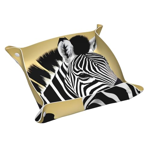 Poezjzw Bandeja de cuero de cebra negra y blanca para mesita de noche, organizador de joyas, para llaves, monedero, caja de viaje, bandeja de valet