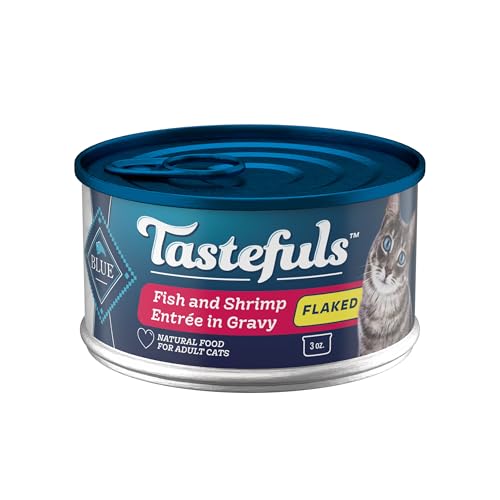 Blue Buffalo Tastefuls Flaked Wet Cat Food, Made with Natural Ingredients, Fish & Shrimp, 3-oz Cans (24 Count)