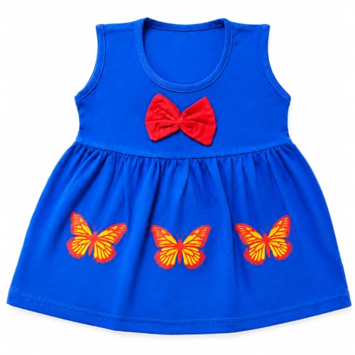 Image of Baby Girls Cotton Sleeveless Butterfly Print A-Line Frock Dress with Bow.