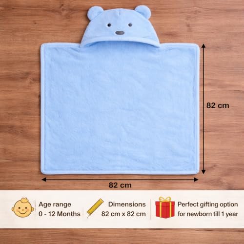 Image of First Kick New Born Baby Blanket Pack of Super Soft Bathrobe Wrapper Bath Towel for Boys, Girls, Babies (Sky Blue, Length 82 cm x Width 82 cm, 0-12 Months)
