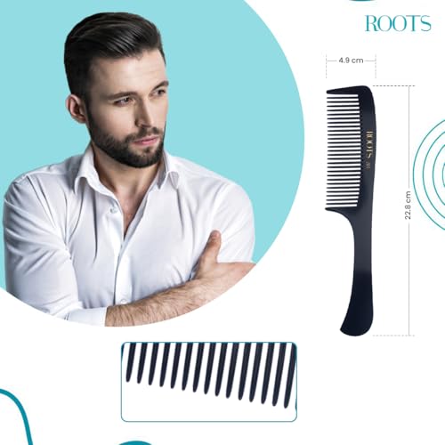 Image of ROOTS - Professional Hair Cutting Fine Tooth Comb with Handle | Salon Grade - For Men & Women | Ideal for Sectioning & Colouring | Round Teeth prevent Hair damage | Length - 8.9 Inch | Model No. 203