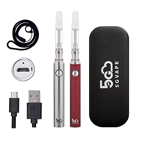 5GVape Evod eGo CBD Vape Pen Starter Kit C1 - E Cigarettes 2pcs Vape Pens USB charge Long Lasting eGo Evod Battery CBD Ceramic Coil Easy to Refill From the Top No Nicotine No E Liquid (Steel Red)
