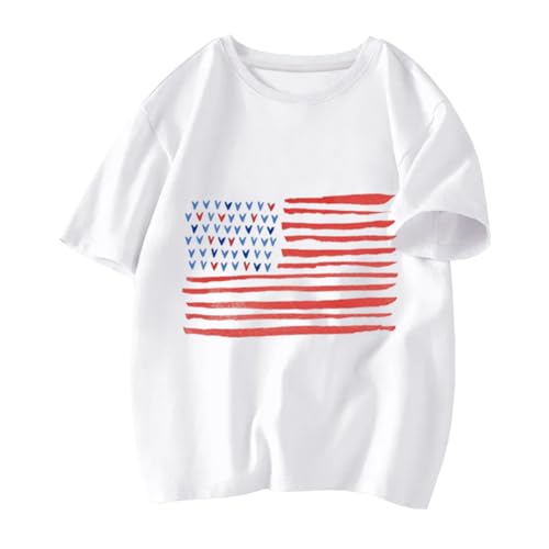 Image of Toddler Boys Girls 4th of July Short Sleeve Shirt - Kids Patriotic American Flag Memorial Day USA Tops 2-7T