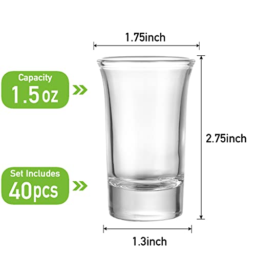 Aoeoe 40 Pack Shot Glass Bulk Set with Heavy Base, 1.5 Ounce Whiskey Shot Glasses, Clear Shot Glasses Set, Round Shot Glass Bulk, Small Shot Cups for Vodka, Whiskey, Tequila, Espresso, Liquor