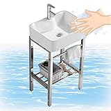 evier ceramique 1 bac Structure robuste: Les jambes du support peuvent être ajustées en fonction du sol inégal, qui peut protéger votre sol des rayures et garder l'évier stable sur un sol sans niveau. Le robinet d'eau vous donne suffisamment d'espace pour nettoyer tous vos articles surdimensionnés et le robinet d'eau avec des tuyaux d'eau froide chauds, vous pouvez contrôler la température dont vous avez besoin.