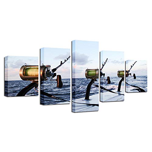Impression sur Toile Pêche en Mer 5 Pièces Grand Tableau Mural Moderne