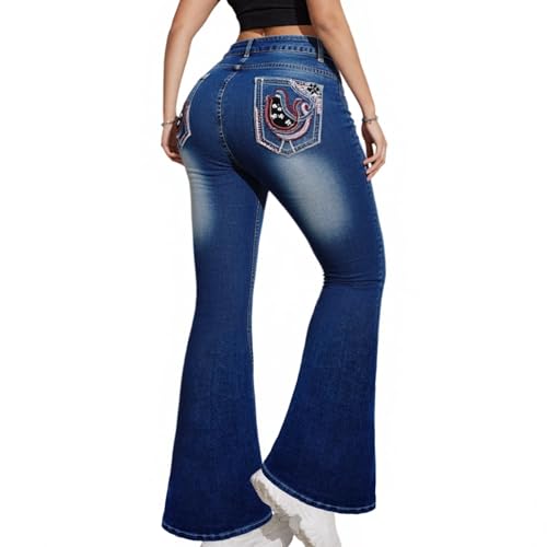 Plus Size Flare Jeans for Women High Waisted Bell Bottom Jeans for Women Stretchy Flare Jean Embroidered Jean